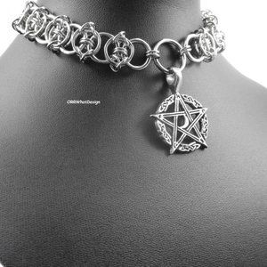 Pentagram Necklace Barbed Wire Steel Choker Celtic Moon Stainless Steel Jewelry